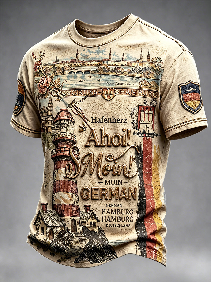 Deutsches Hamburger Leuchtturm-Print-T-Shirt für Herren