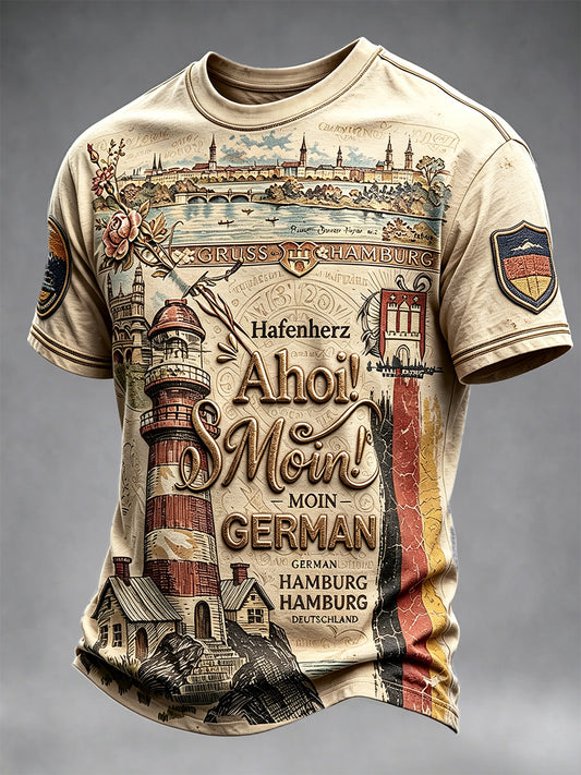 Deutsches Hamburger Leuchtturm-Print-T-Shirt für Herren