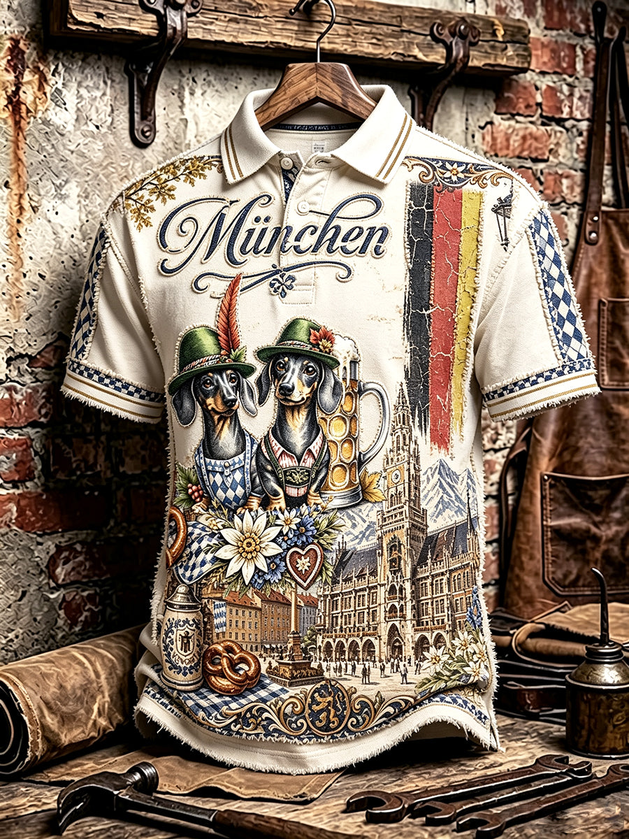 Herren Deutsch München Oktoberfest Hund-Print lässig Polo-Shirt
