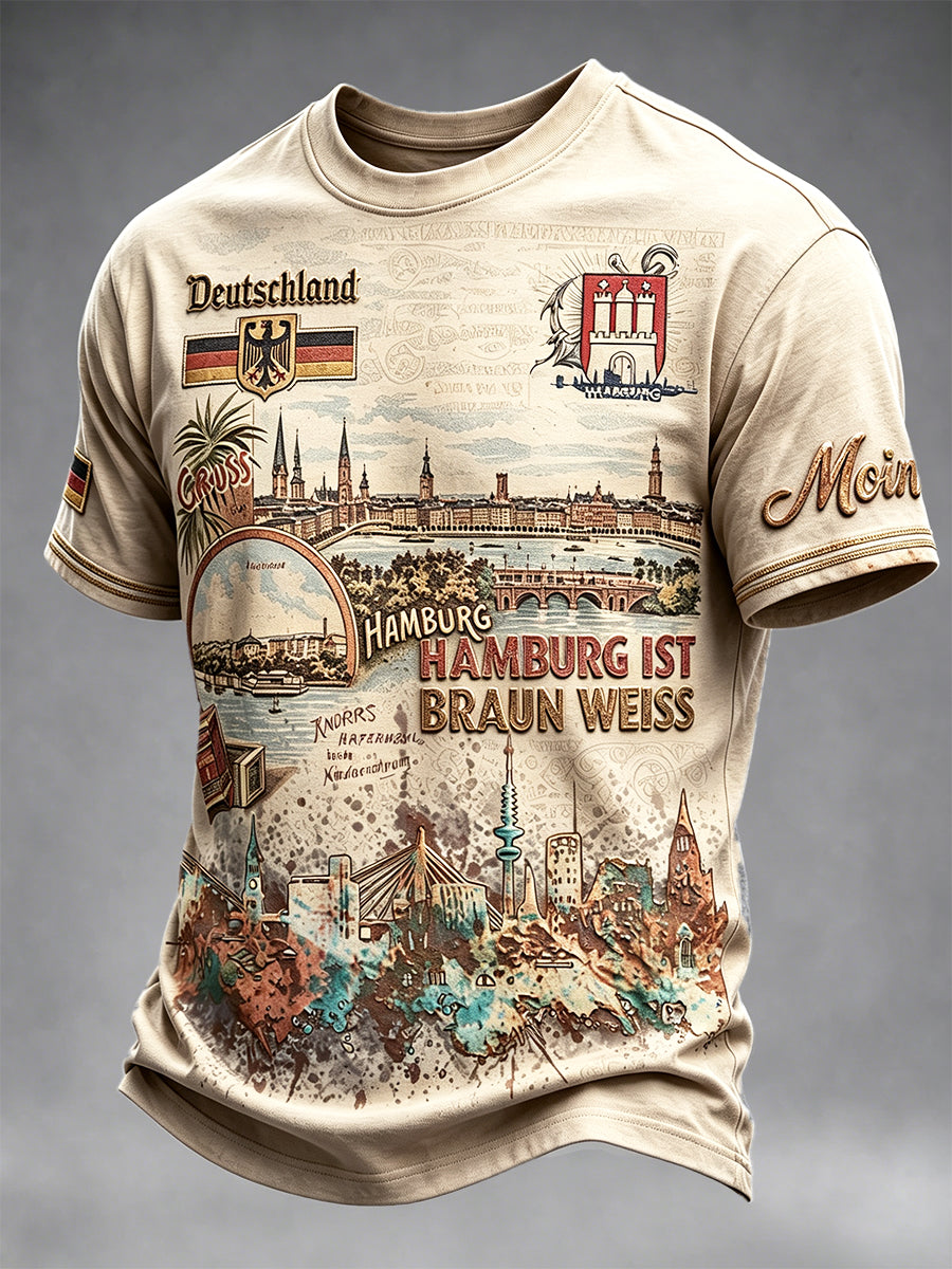 Herren Vintage Deutsche Flagge Hamburg Print Freizeit T-Shirt