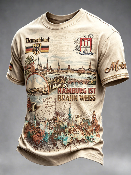 Herren Vintage Deutsche Flagge Hamburg Print Freizeit T-Shirt