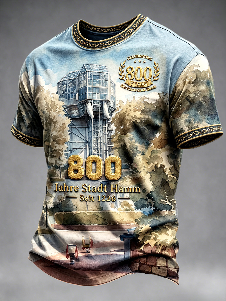 Herren-T-Shirt im Illustrationsstil zum 800. Jubiläum der Deutschen Hamm – lässig bedruckt
