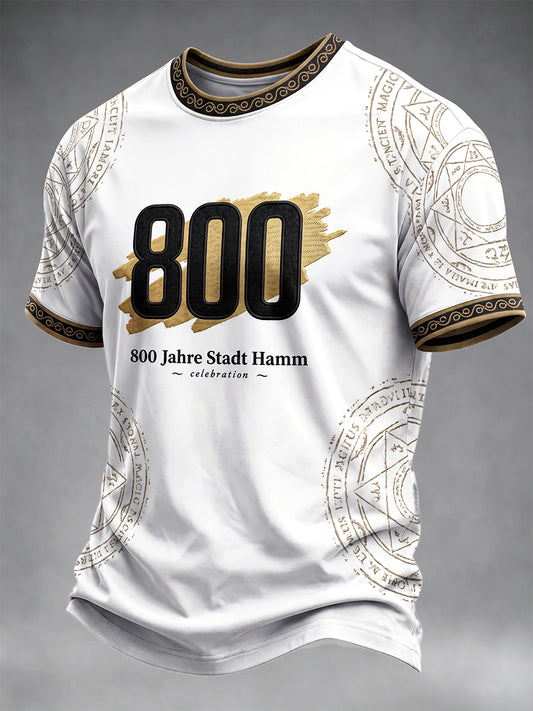 Herrenweißes, bedrucktes Freizeit-T-Shirt von German Hamm zum 800. Jubiläum