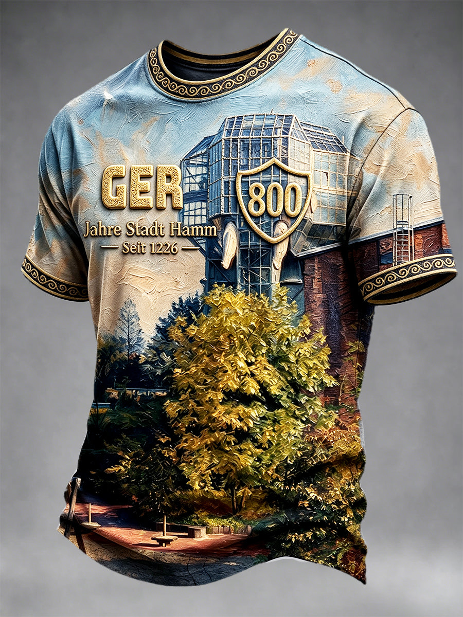 Herren-T-Shirt im Retro-Stil zum 800. Jubiläum der Deutschen Hamm, lässige Passform mit frechem Print