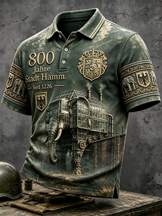 Herren Deutsches Hamm 800th Anniversary Retro Steam-Bedrucktes lässiges Polos hirt