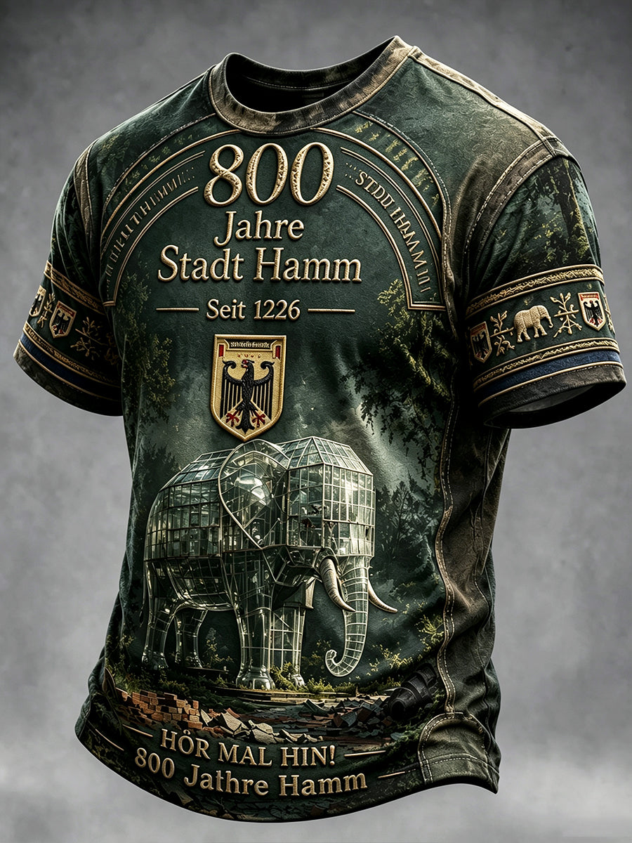 Herren Vintage Grün Deutsch Hamm 800th Anniversary Gedenk bedrucktes lässiges T-Shirt