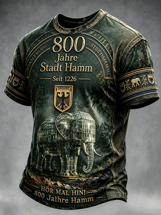 Herren Vintage Grün Deutsch Hamm 800th Anniversary Gedenk bedrucktes lässiges T-Shirt