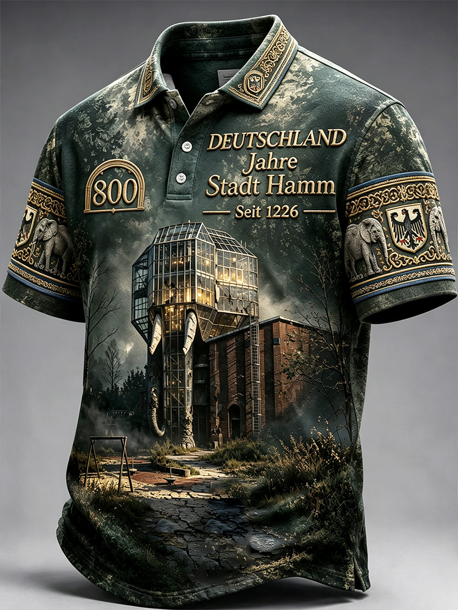 Herren-Poloshirt im Retro-Print zum 800-jährigen Jubiläum der Deutschen Hamm, lässig geschnitten