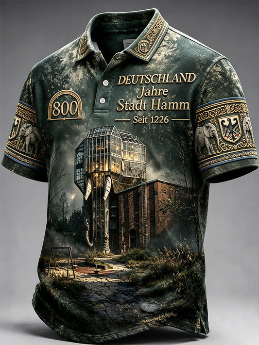Herren-Poloshirt im Retro-Print zum 800-jährigen Jubiläum der Deutschen Hamm, lässig geschnitten