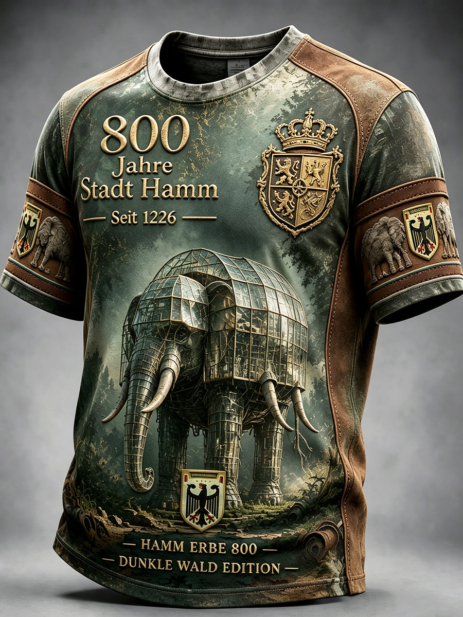 Herren Retro '800. Jahrestag von Hamm, Deutschland 'Patchwork Print Casual T-Shirt