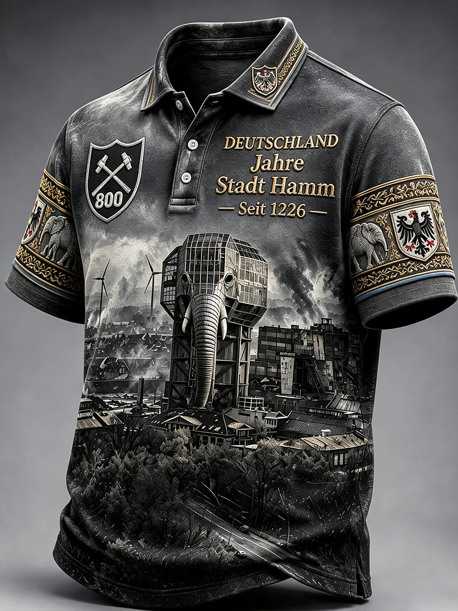 Herren Deutsches Hamm 800-Jahr-Jubiläum 'Dark Style' Bedrucktes lässiges Polos hirt
