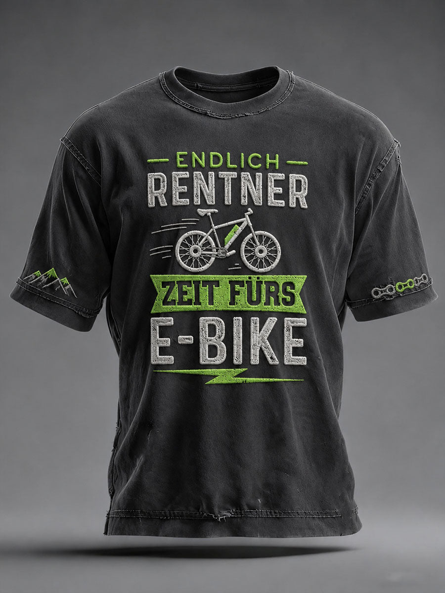 Herren ENDLICH RENTNER ZEIT FÜRS E-BIKE T-Shirt mit kurzen Ärmeln