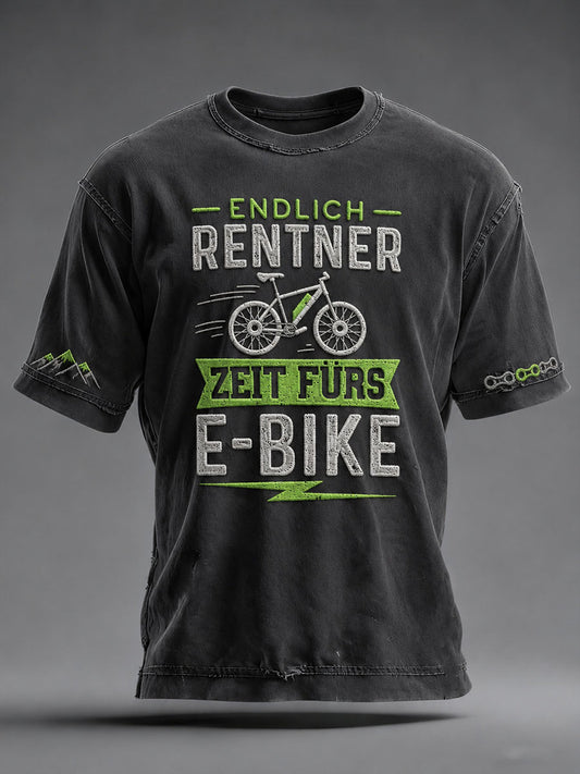 Herren ENDLICH RENTNER ZEIT FÜRS E-BIKE T-Shirt mit kurzen Ärmeln