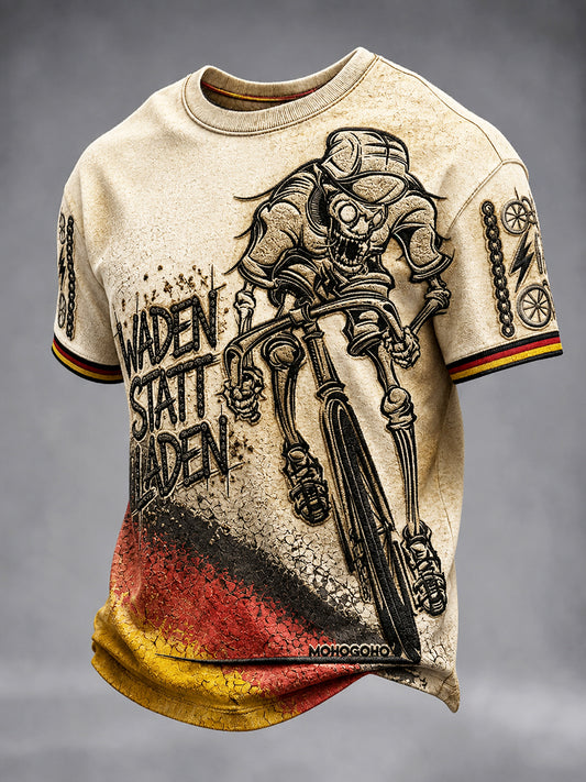 Herren-Vintage-T-Shirt mit deutscher Fahne, Fahrrad- und Graffiti-Print, lässig geschnitten