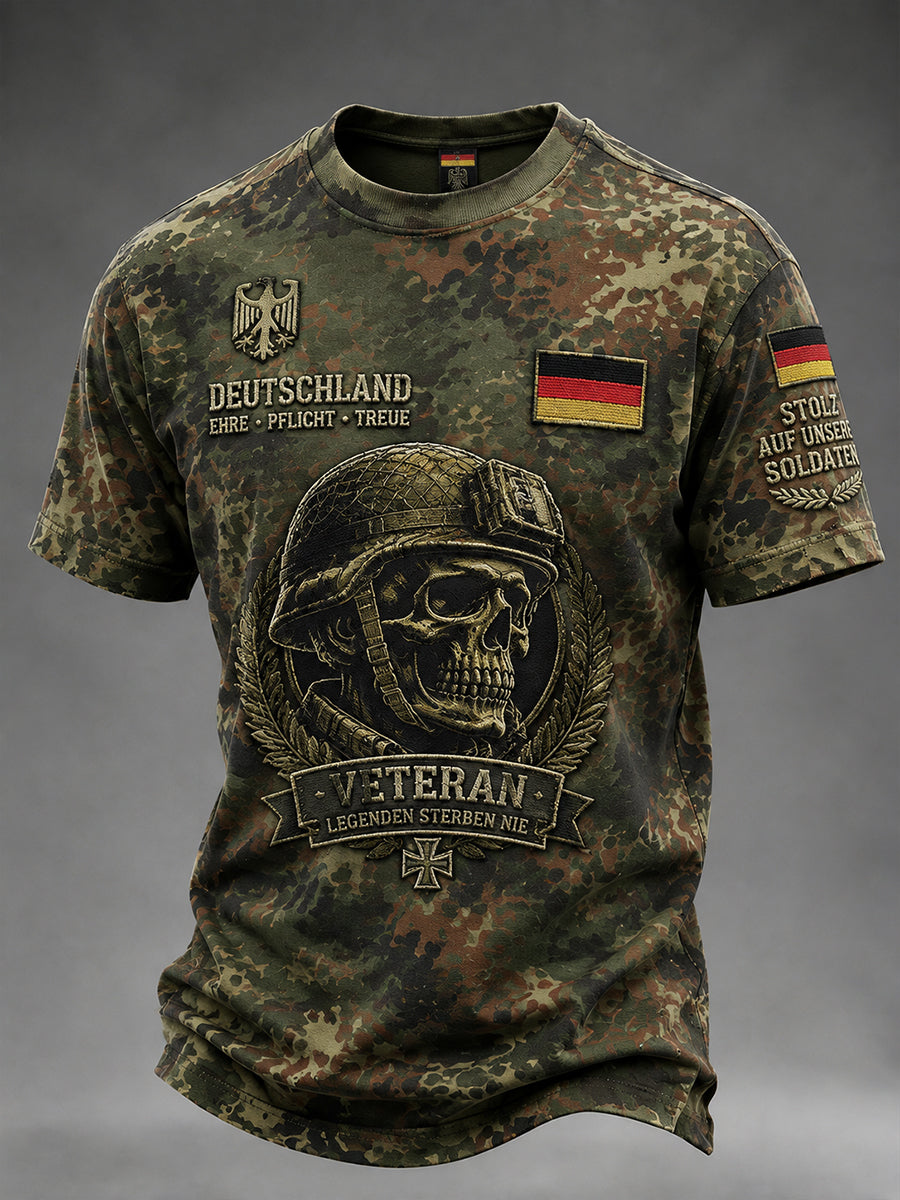 Men's Short-Sleeve T-Shirt With Vintage Camouflage And Military-Style Prints