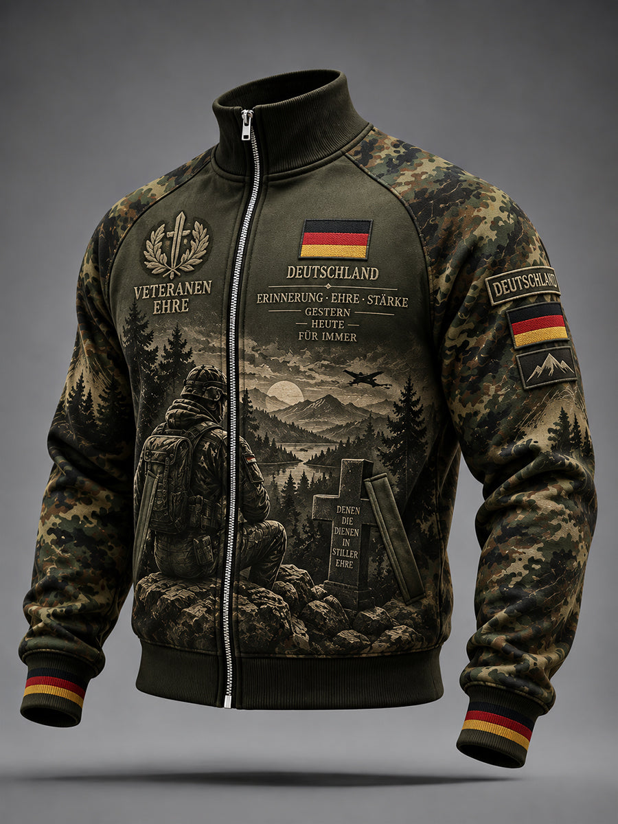 Men's Long-Sleeve Jacket With Camouflage And Veteran Commemorative Print