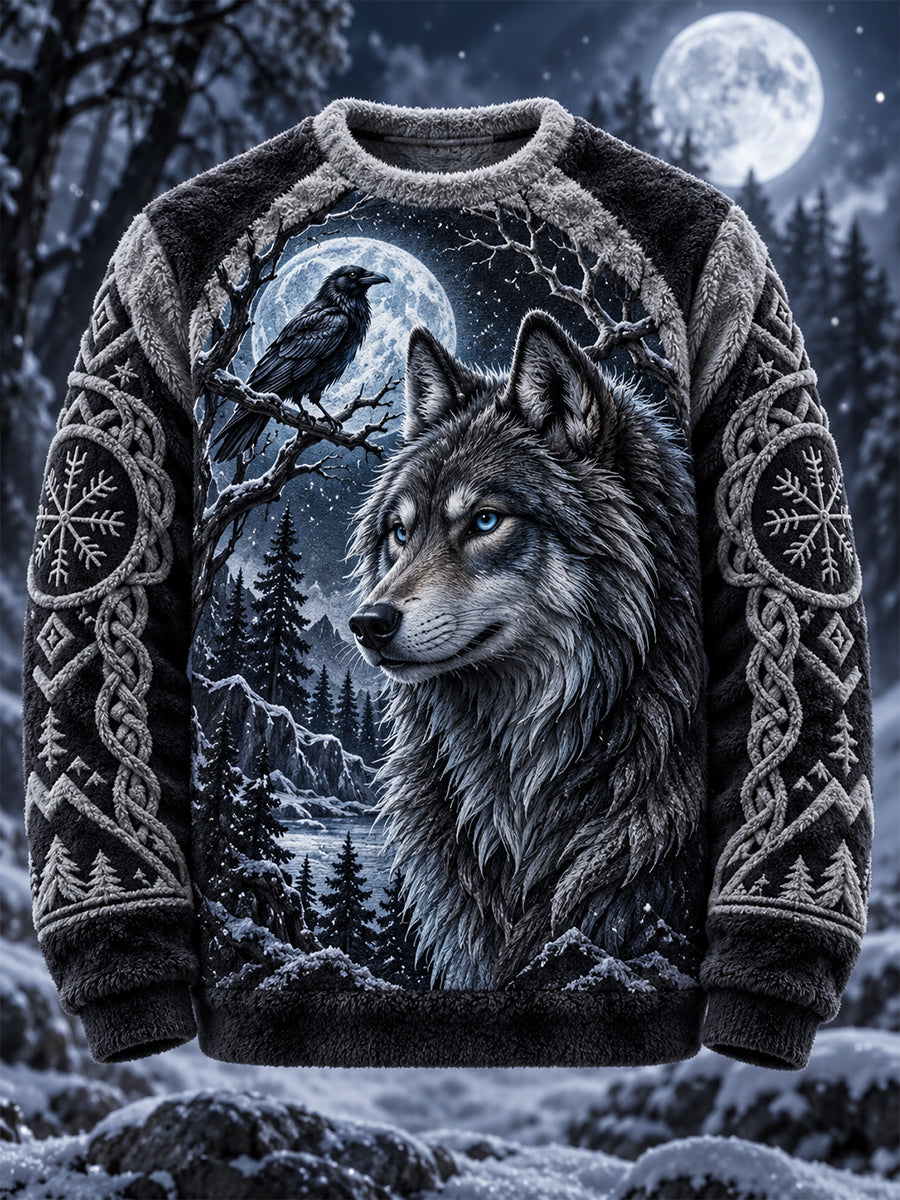 Men's Nordic Forest Animal Flannel Long-Sleeve Sweatshirt