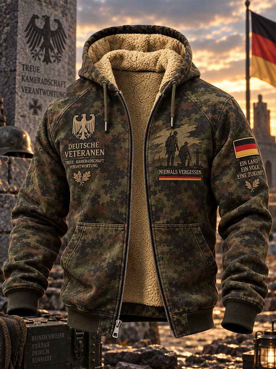 Men's Long-Sleeve Hooded Jacket With Veteran Memorial Graphic Print