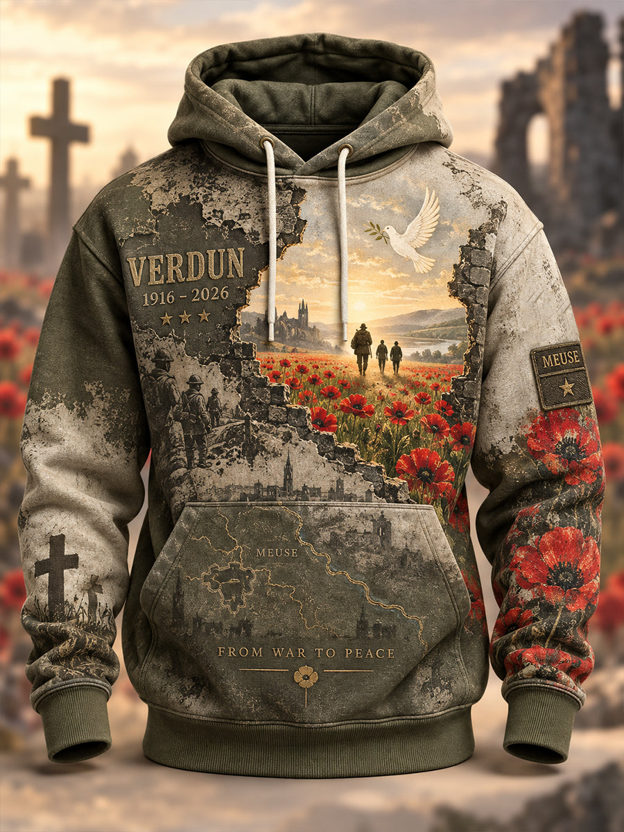 Men's The Memorial Of The Battle Of Verdun Oversized Drop-Shoulder Hoodie With Pockets
