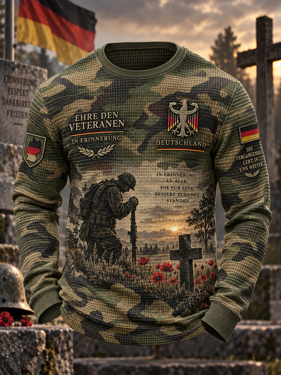 Men's Veteran Memorial Graphic Waffle-Knit Long-Sleeve Top