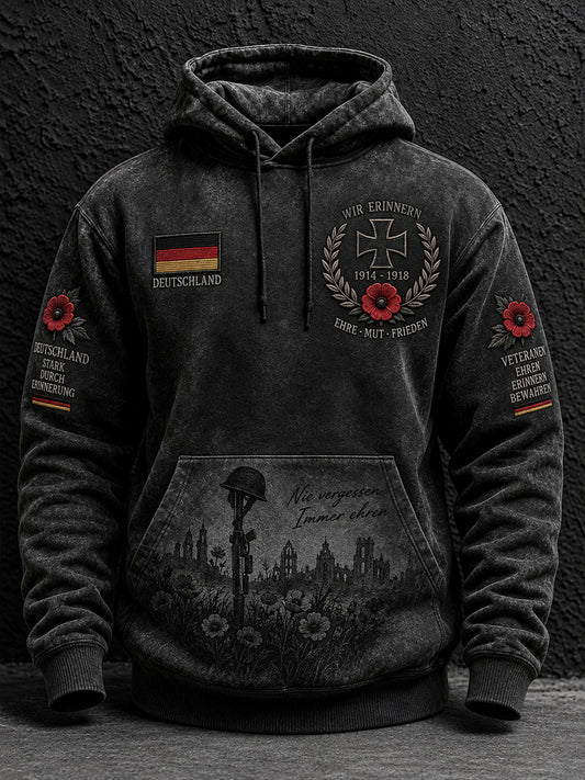 Men's Long-Sleeve Hooded Sweatshirt With Veteran Memorial Graphic Print