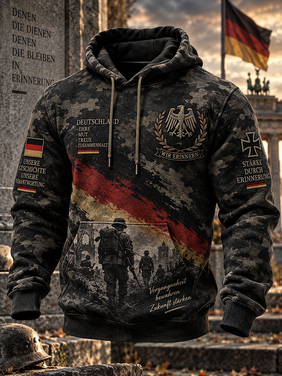 Men's Long-Sleeve Hooded Sweatshirt With Veteran Memorial Graphic Print