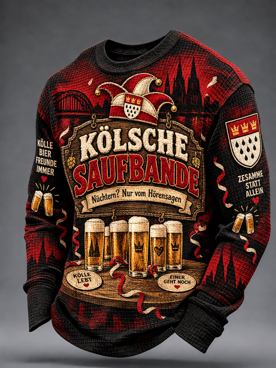 Men's Cologne Kölsch Party Graphic Waffle Sweatshirt