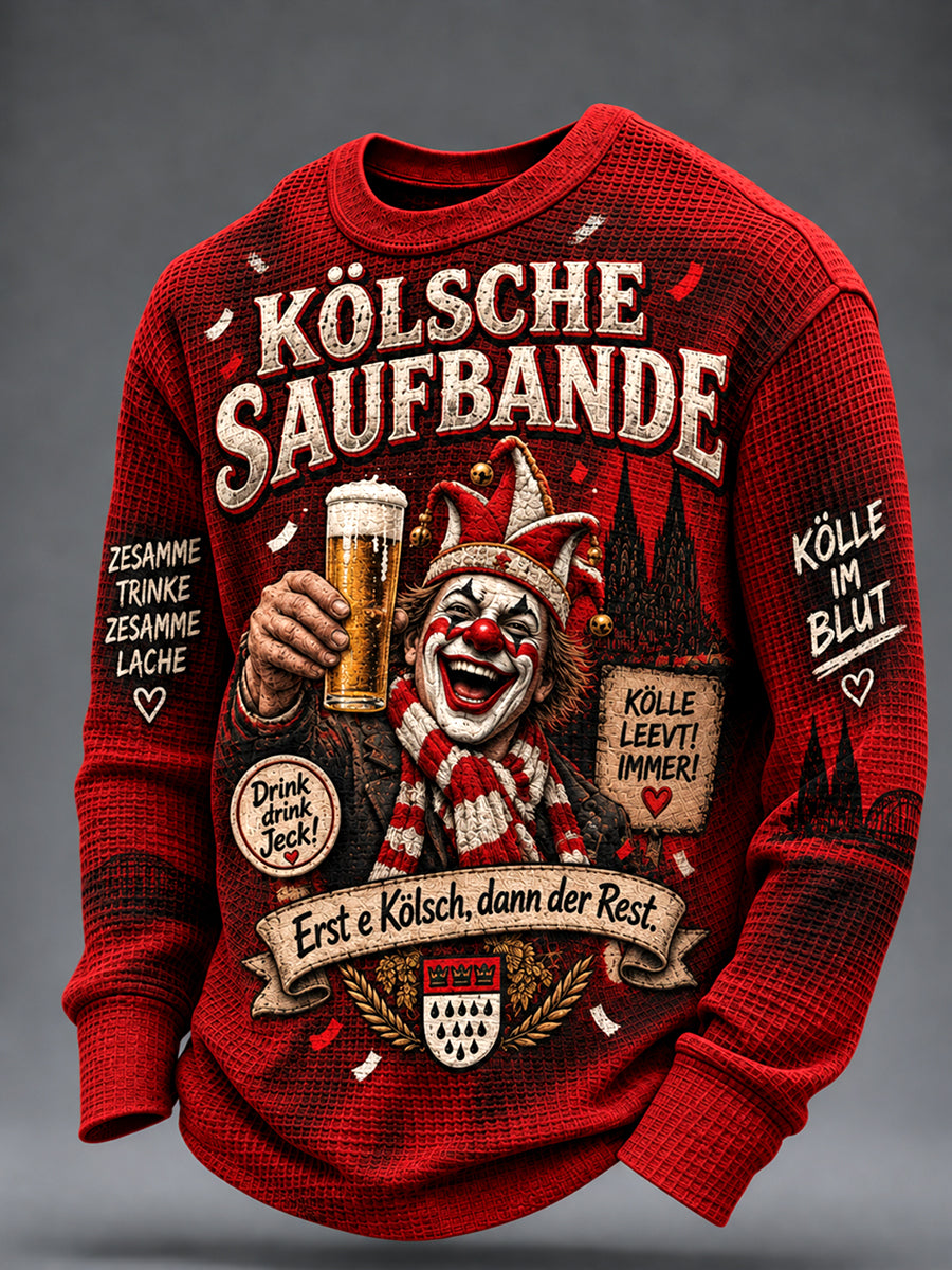 Men's Cologne Kölsch Party Graphic Waffle Sweatshirt