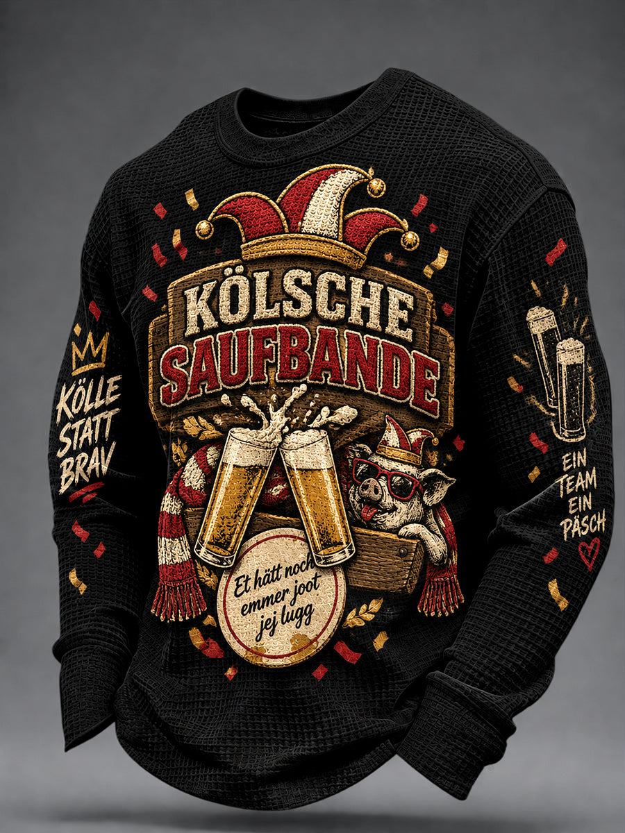 Men's Cologne Kölsch Party Graphic Waffle Sweatshirt