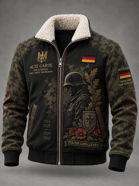 Men's Veteran Memorial Graphic Print Mock-Neck Zip-Up Long-Sleeve Jacket