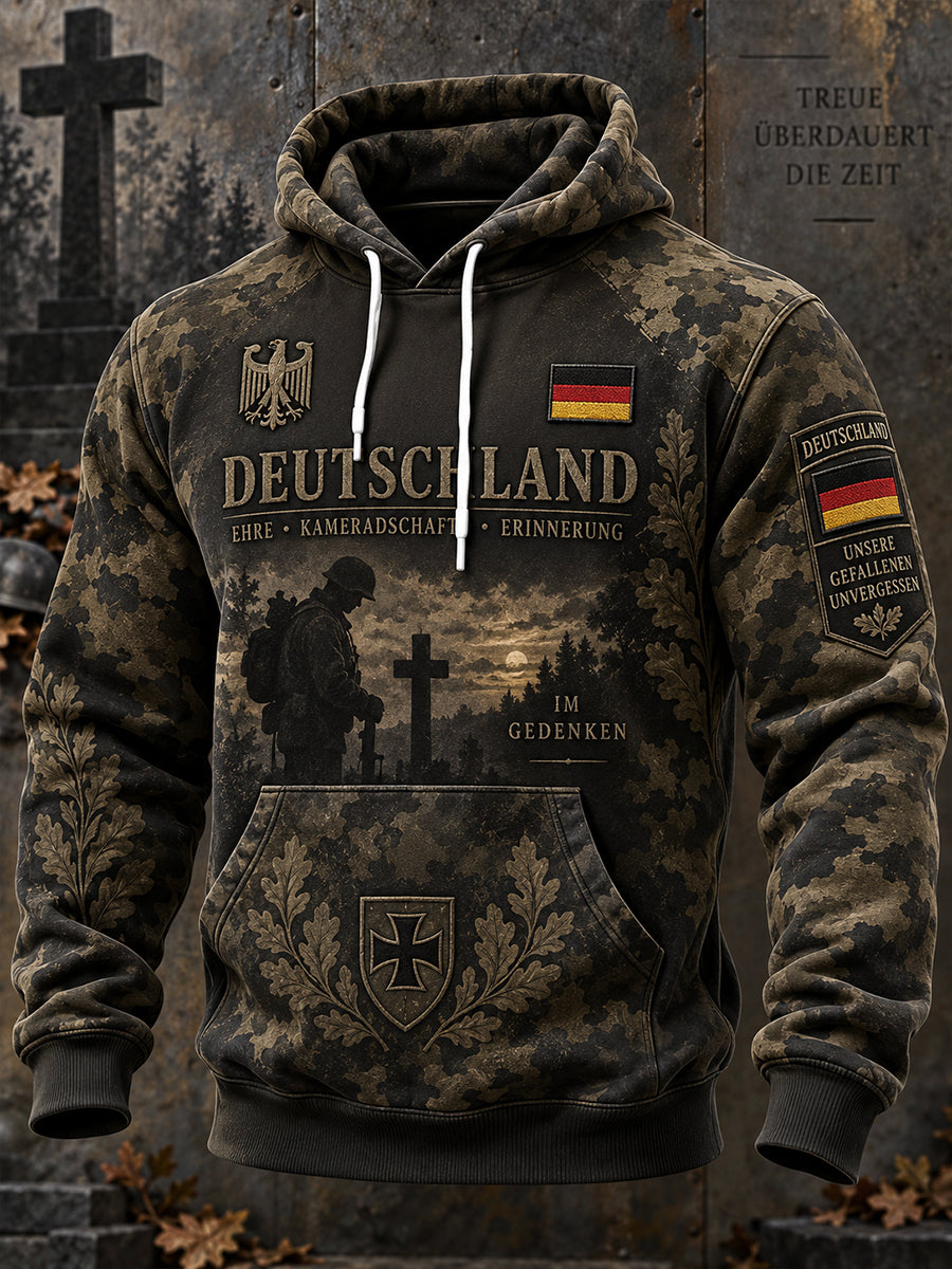Men's Long-Sleeve Hooded Sweatshirt With Veteran Memorial Graphic Print