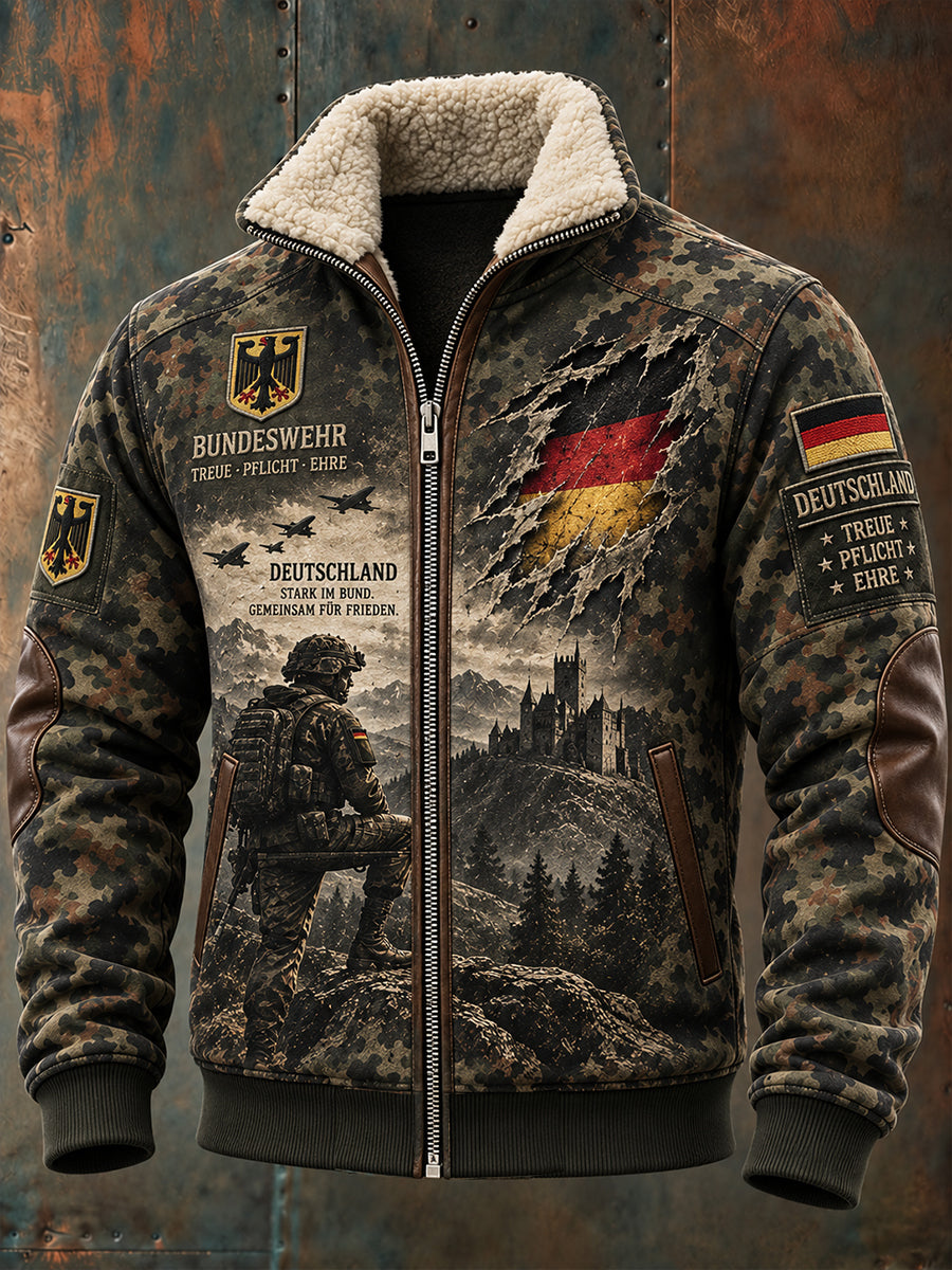 Men's Veteran Memorial Graphic Print Mock-Neck Zip-Up Long-Sleeve Jacket