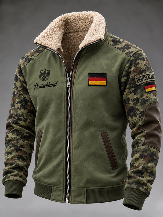 Men's Veteran Memorial Graphic Print Mock-Neck Zip-Up Long-Sleeve Jacket