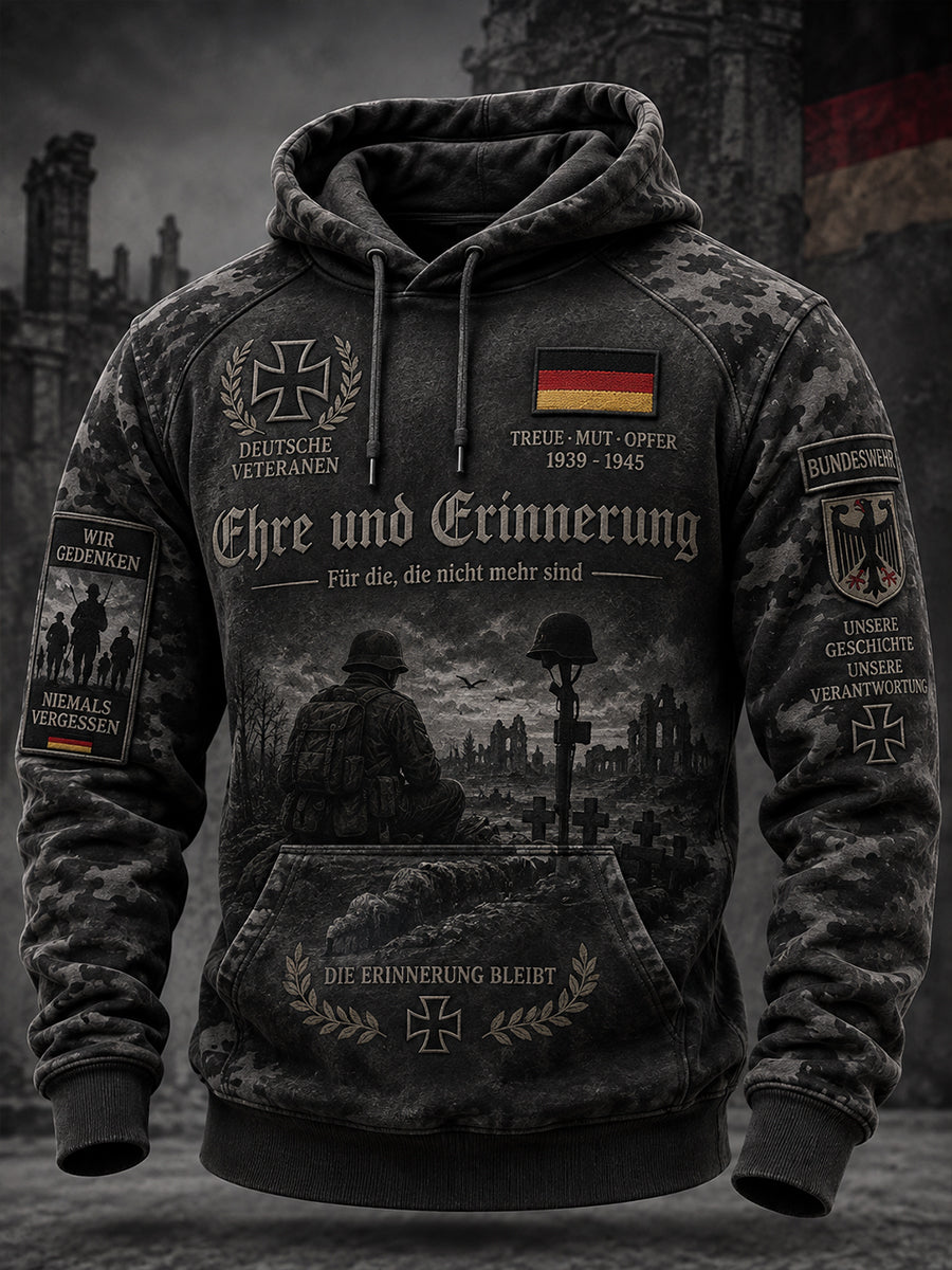 Men's Long-Sleeve Hooded Sweatshirt With Veteran Memorial Graphic Print