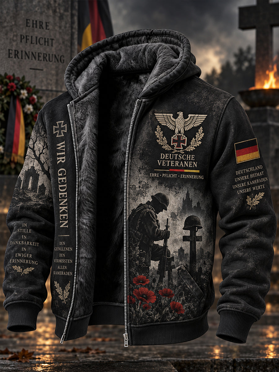 Men's Fleece-Lined Hoodie With Veteran Memorial Graphic Print