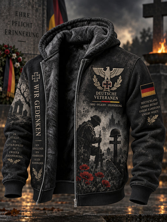 Men's Fleece-Lined Hoodie With Veteran Memorial Graphic Print