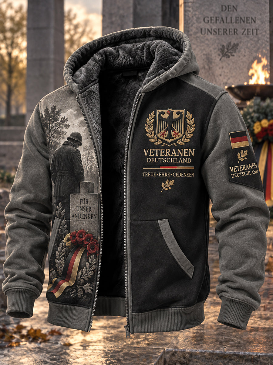 Men's Fleece-Lined Hoodie With Veteran Memorial Graphic Print