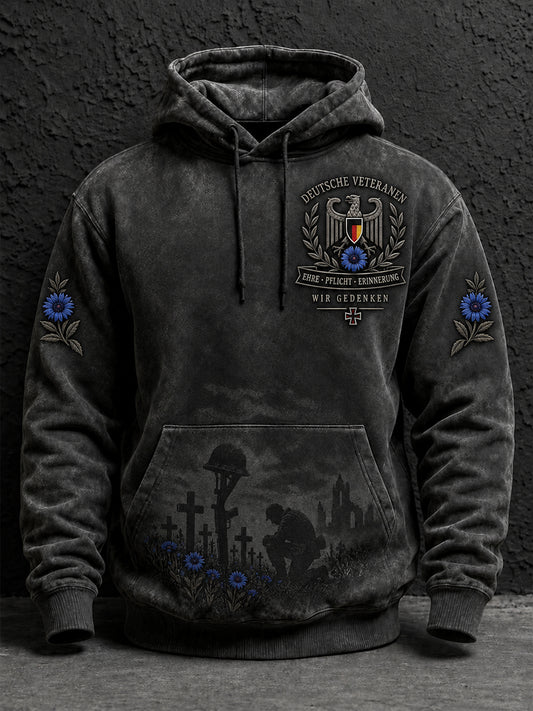 Men's Long-Sleeve Hooded Sweatshirt With Veteran Memorial Graphic Print