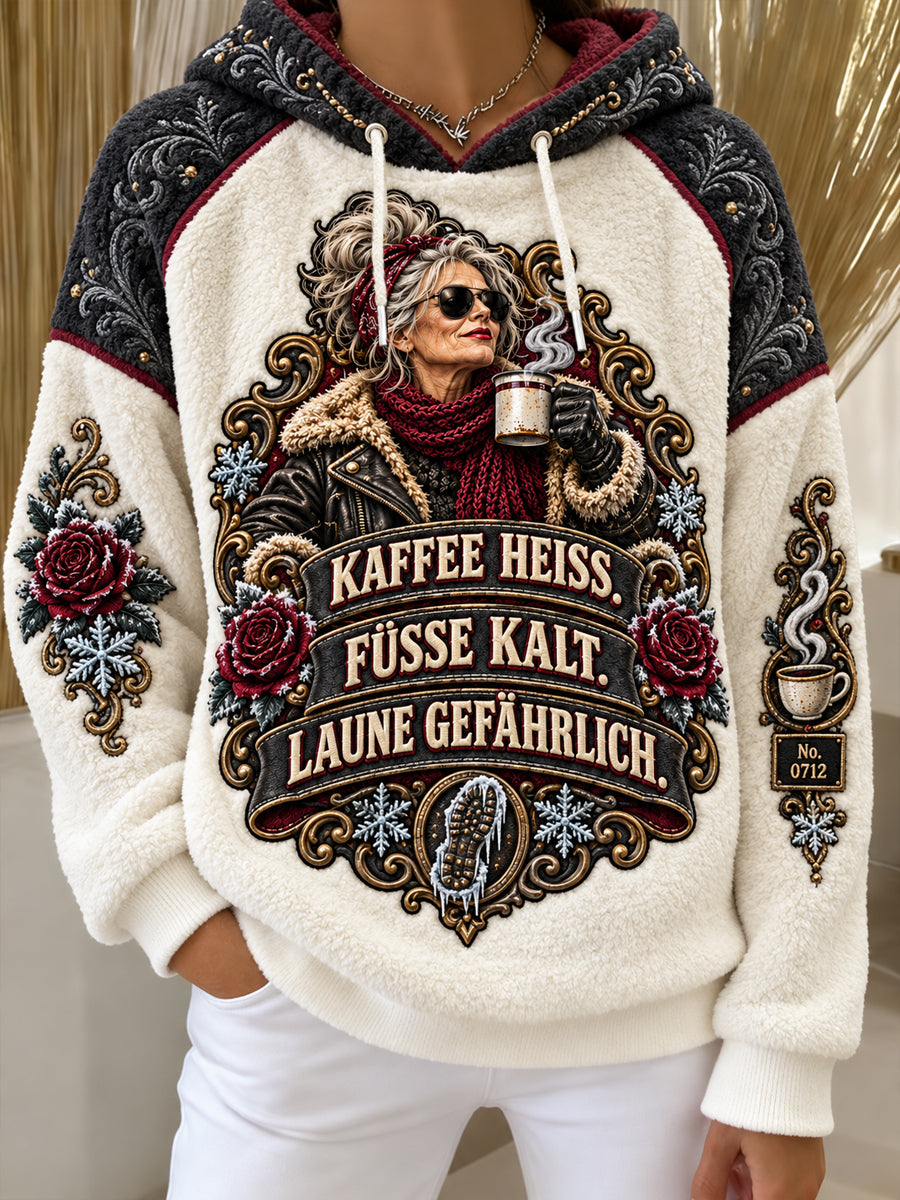 Women's Humorous Slogan Flannel Hoodie
