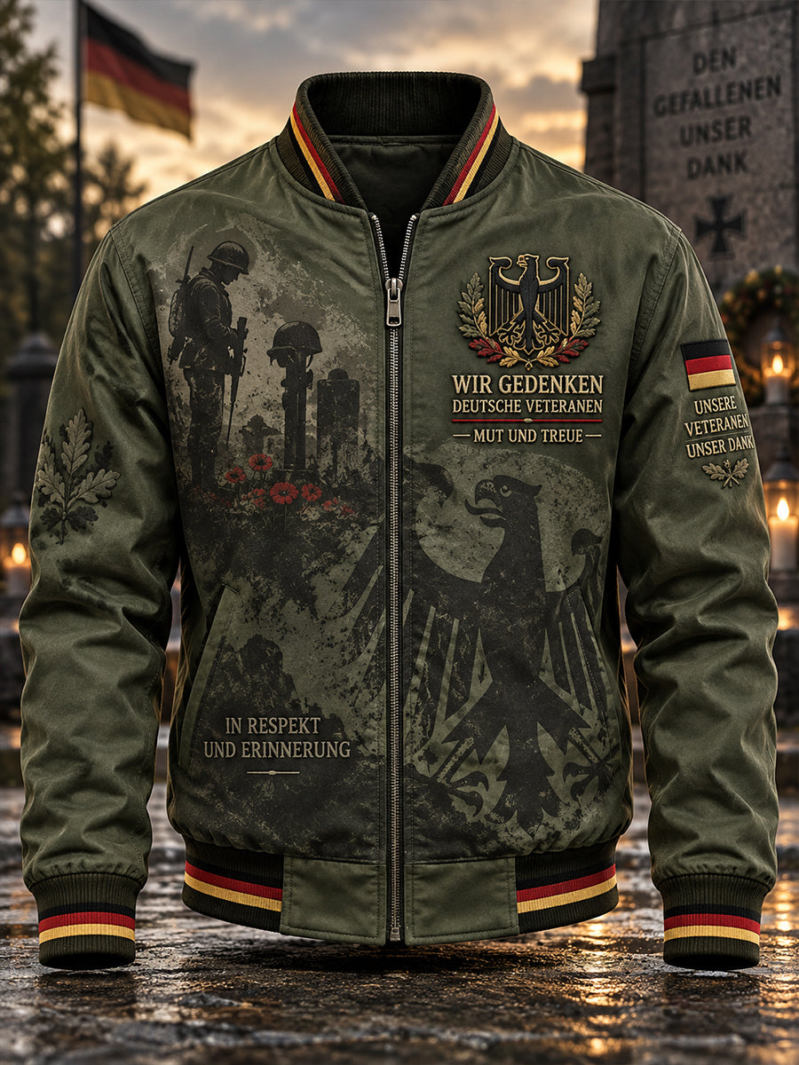Men's Vintage-Style Jacket With Remembrance Day Veteran-Themed Print