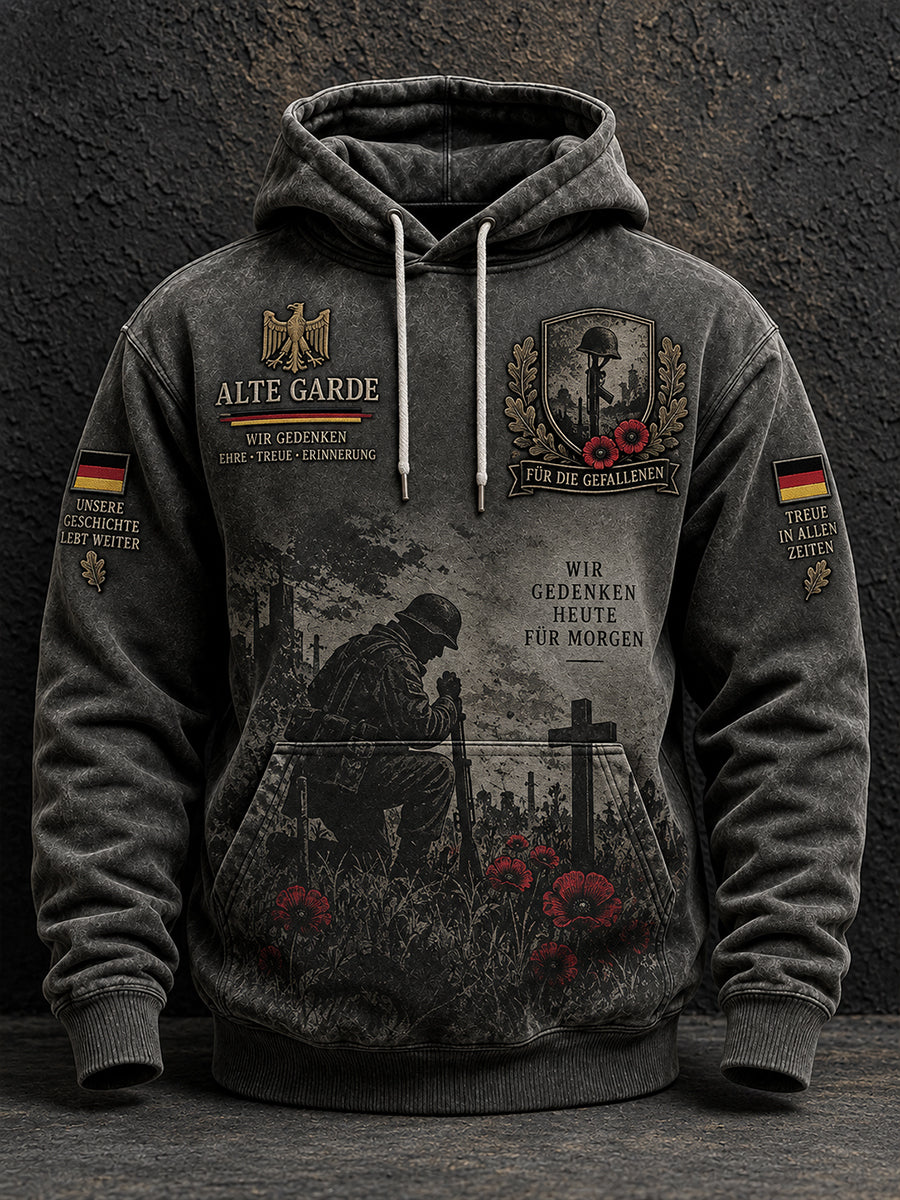 Men's Vintage-Style Hoodie With Remembrance Day Veteran-Themed Print