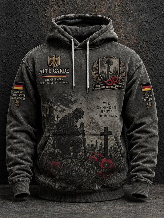 Men's Vintage-Style Hoodie With Remembrance Day Veteran-Themed Print