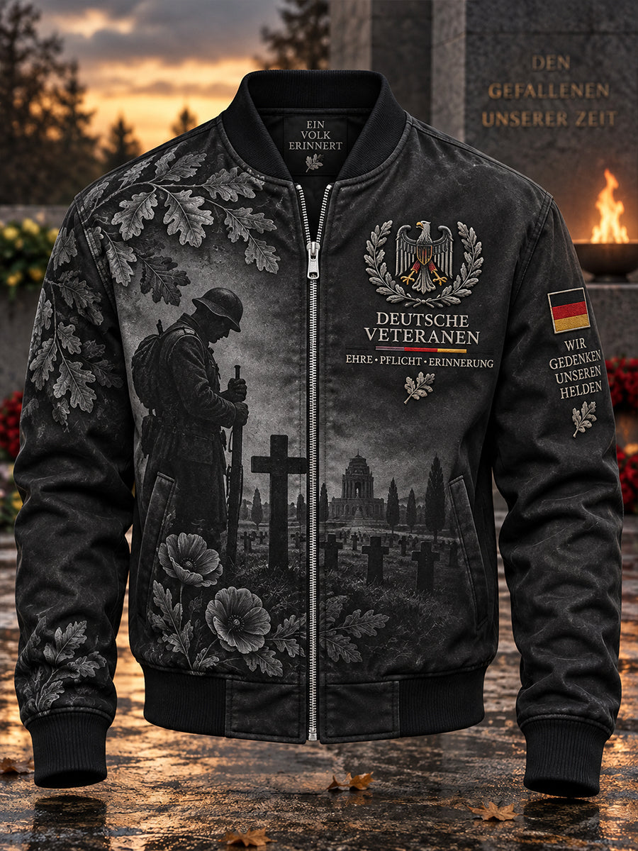 Men's Vintage-Style Jacket With Remembrance Day Veteran-Themed Print