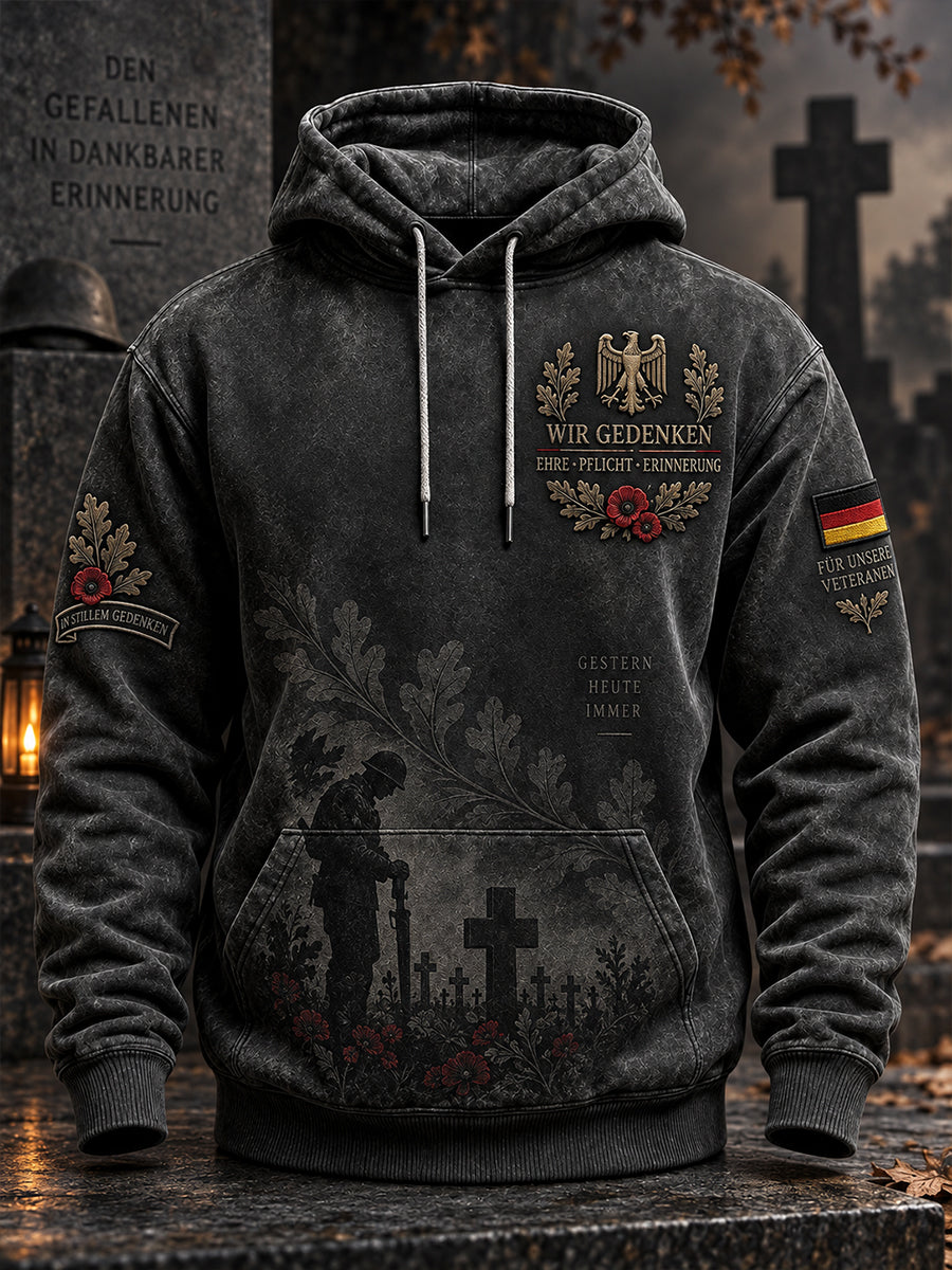Men's Vintage-Style Hoodie With Remembrance Day Veteran-Themed Print