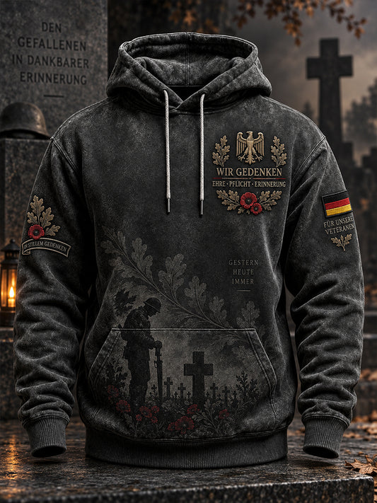 Men's Vintage-Style Hoodie With Remembrance Day Veteran-Themed Print