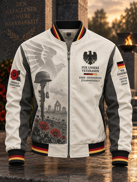 Men's Vintage-Style Jacket With Remembrance Day Veteran-Themed Print