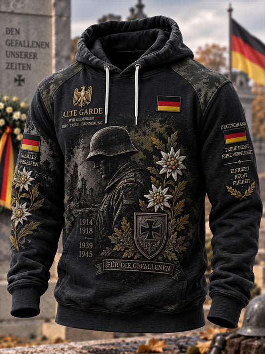 Men's Long-Sleeve Hooded Sweatshirt With Veteran Memorial Graphic Print
