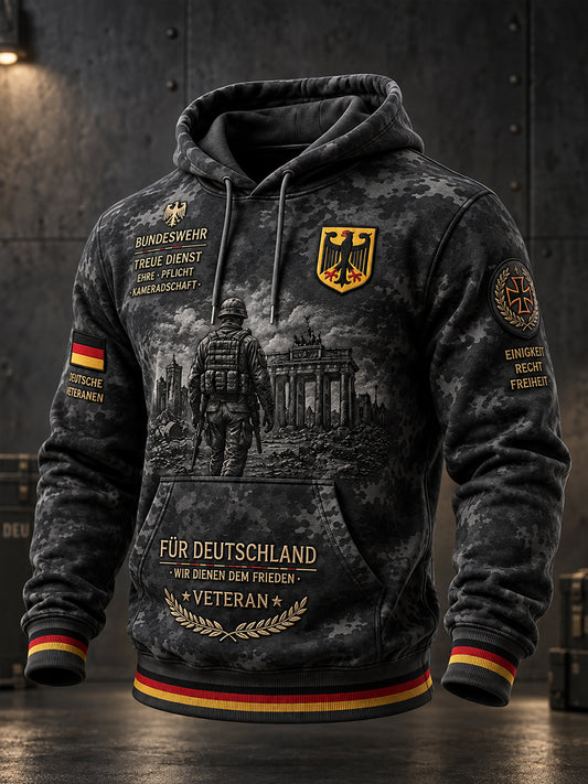 Men's Long-Sleeve Hooded Sweatshirt With Veteran Memorial Graphic Print