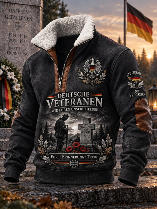 Men's Veteran Memorial Graphic Print Mock-Neck Long-Sleeve Sweatshirt