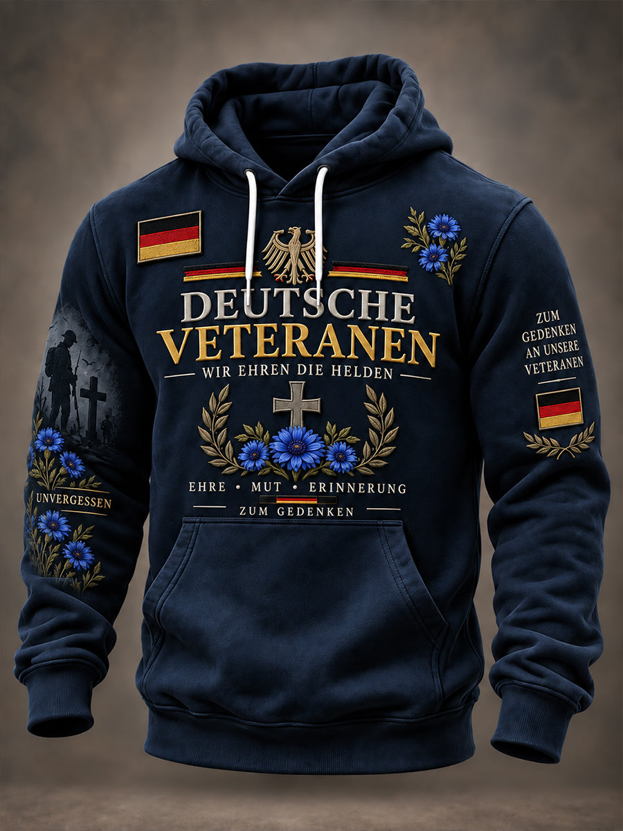 Men's Long-Sleeve Hooded Sweatshirt With Veteran Memorial Graphic Print